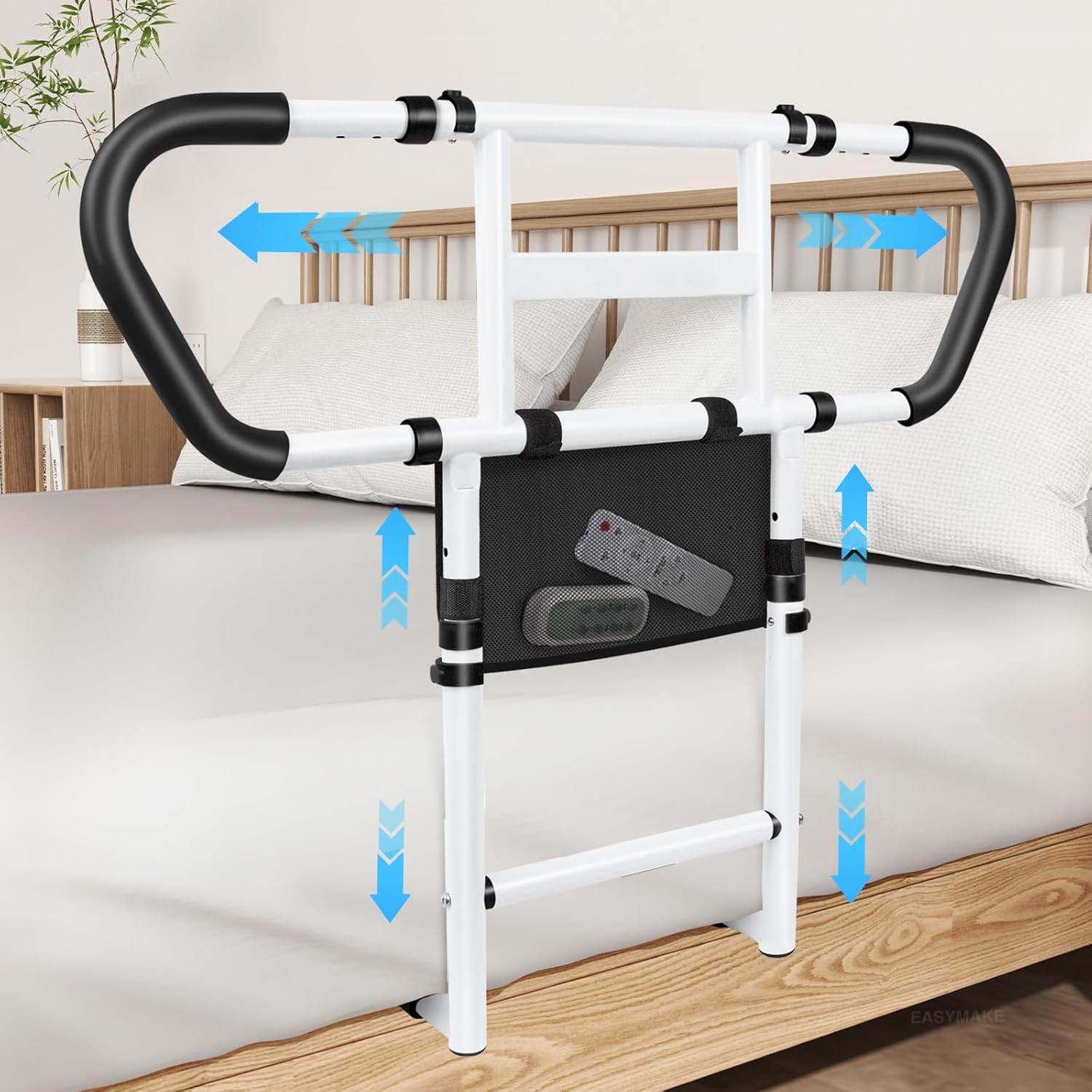 Bed Rails for Elderly Adults Safety: Adjustable Bedside Assist Rails with Storage Pockets, Non-Slip Handles, Items for Elderly Bed Rail, 400LB Gravity Capacity