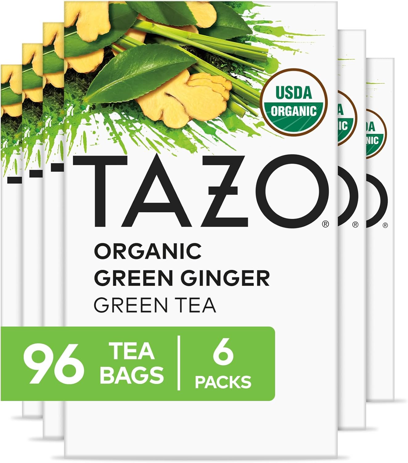 TAZO Organic Green Tea, Green Ginger, 96 Total Tea Bags (16ct - Pack of 6)
