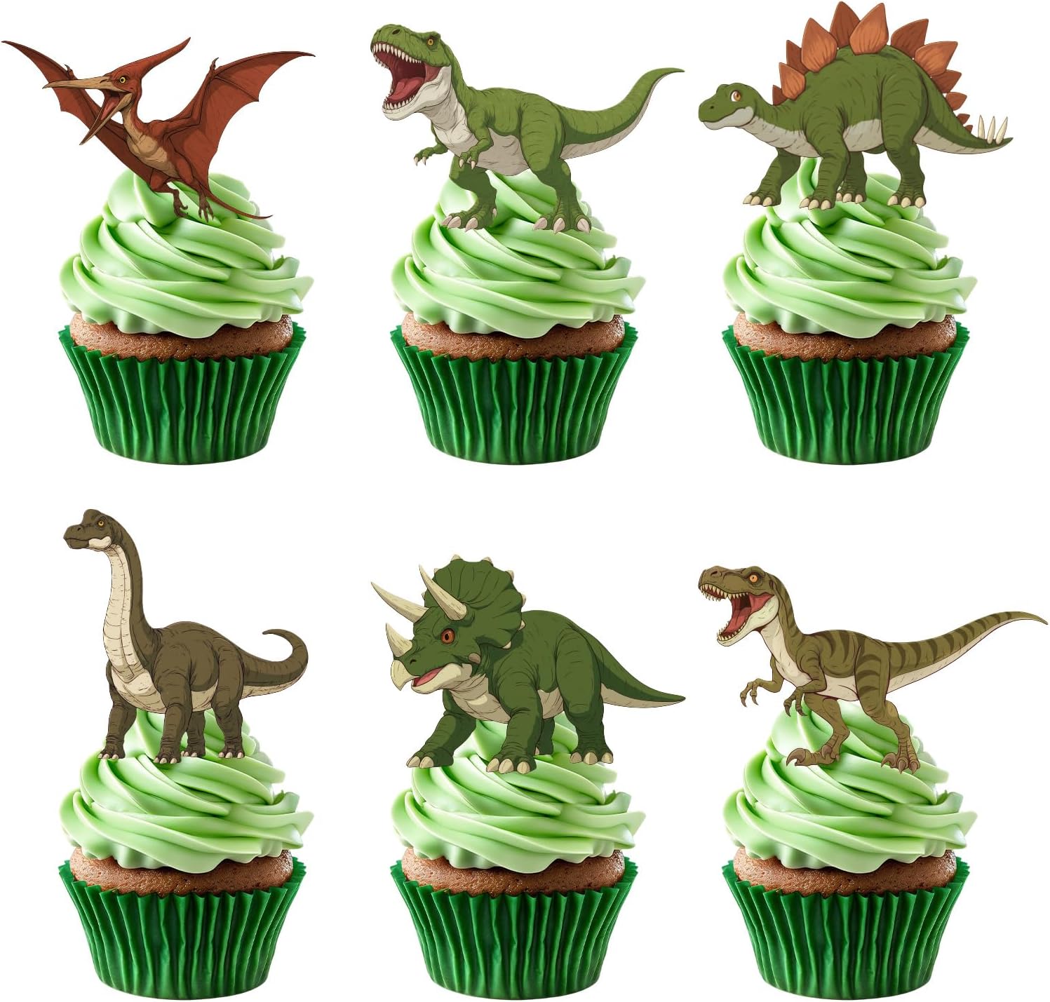 48pcs Dinosaur Cupcake Toppers, Roaring Dino Cupcake Picks Cake Decorations for Kids Boys Dinosaur Theme Birthday Party Decorations Party Favors Baby Shower