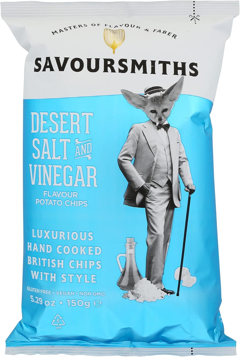 Savoursmiths Potato Crisps, Desert Salt & Vinegar, Luxury Hand Cooked British Crisps, Skin on Crisps, Made from Home Grown Potatoes, Gluten & MSG Free, Non-GMO, 5.29 Oz (Pack of 12)