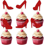 Heel Cupcake Topper for Beautiful High Heel Make Up Theme Party Favors Decorations Women Girls Happy Birthday Party Decor Supplies 18pcs Red Glitter