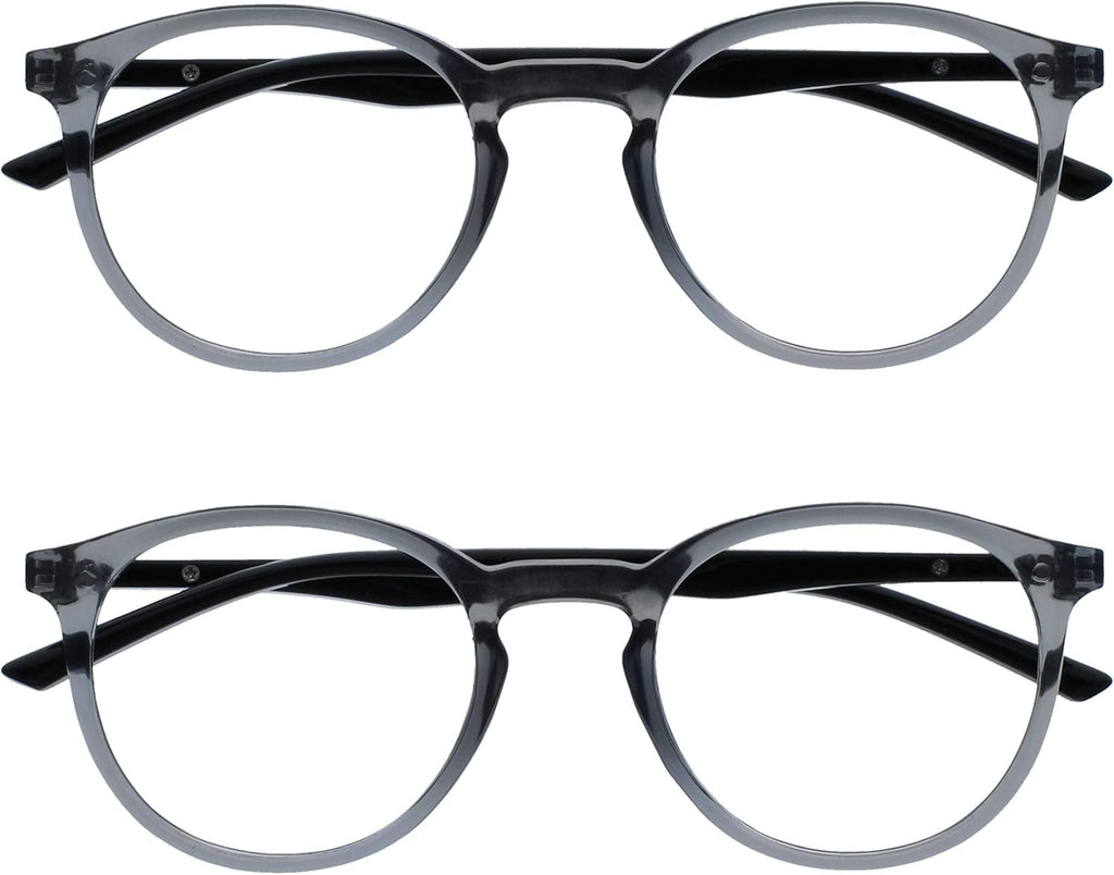 OPULIZE MET Blue Light Blocking Reading Glasses for Women Men, Slim Round Frame with Scratch Resistant and Spring Hinges, Computer Glasses with Anti-Reflective, Grey +1 (Pack of 2)