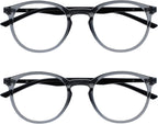 OPULIZE MET Blue Light Blocking Reading Glasses for Women Men, Slim Round Frame with Scratch Resistant and Spring Hinges, Computer Glasses with Anti-Reflective, Grey +1 (Pack of 2)