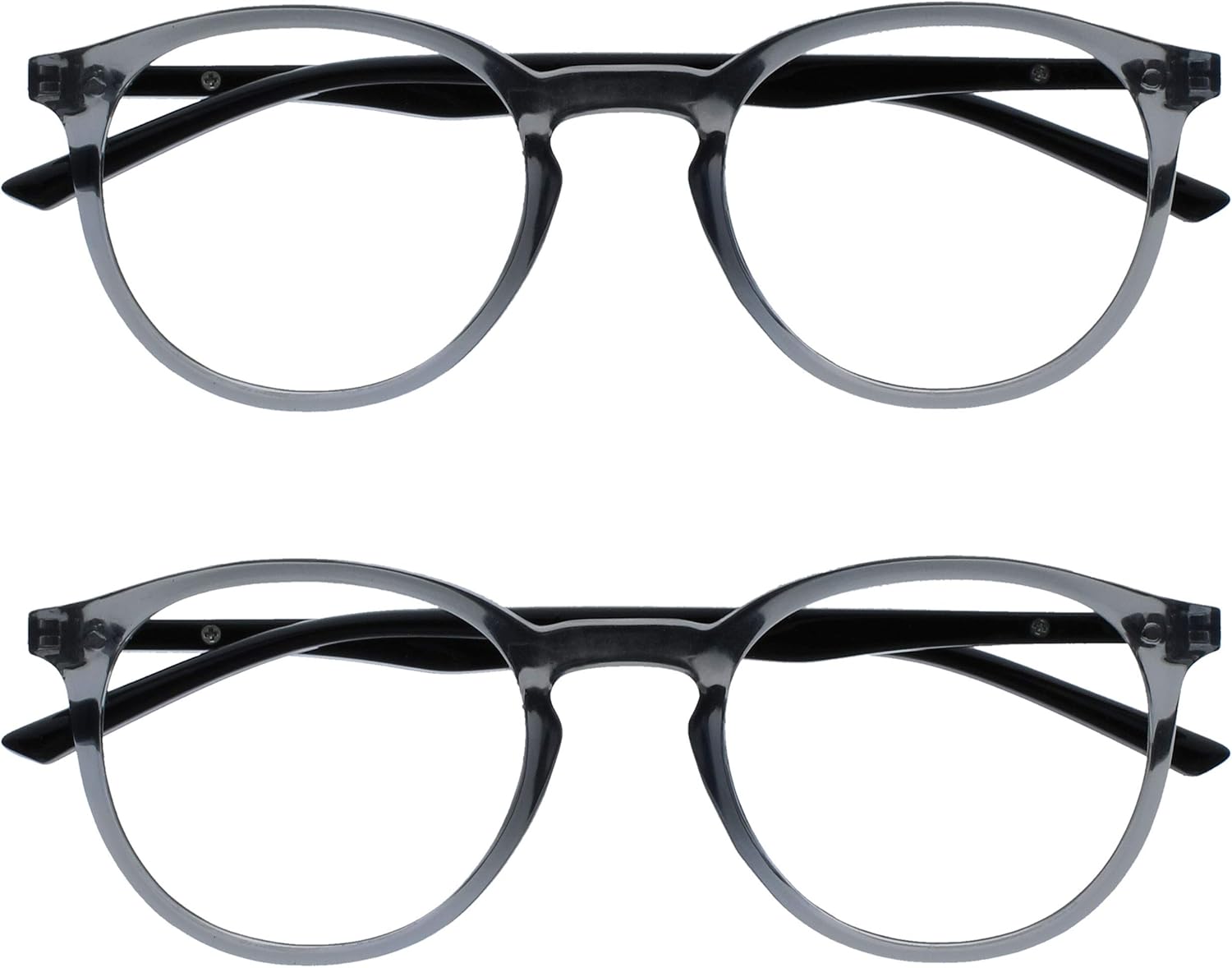 OPULIZE MET Blue Light Blocking Reading Glasses for Women Men, Slim Round Frame with Scratch Resistant and Spring Hinges, Computer Glasses with Anti-Reflective, Grey +0 (Pack of 2)