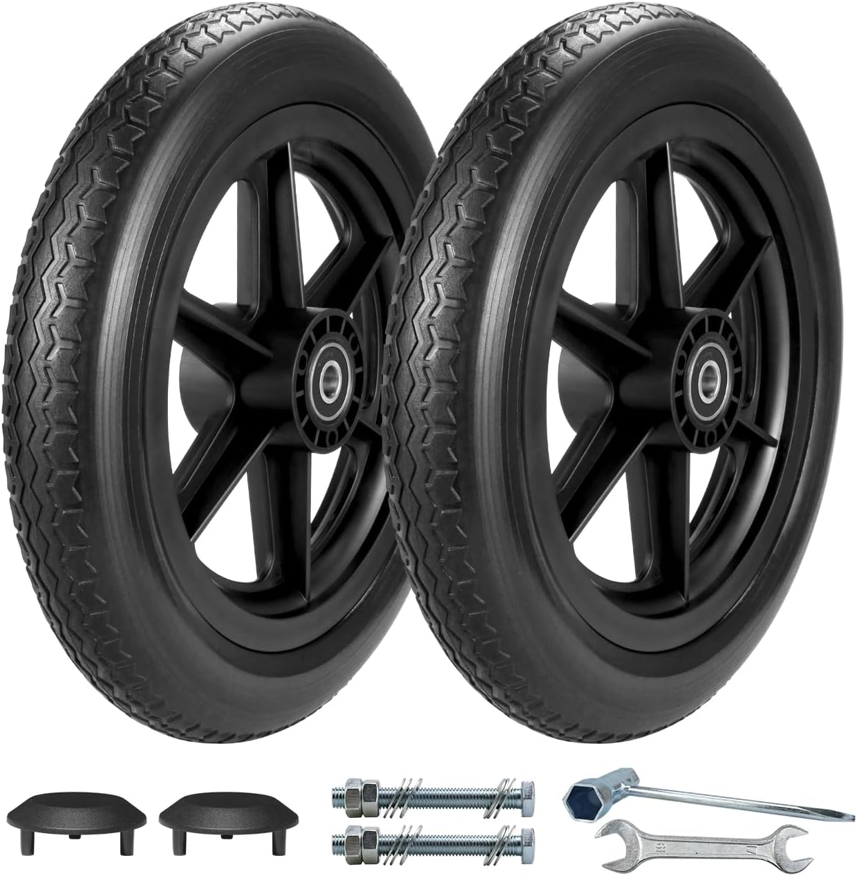 12 Inch Wheelchair Wheels Replacement (1 Pair) 12 1/2 x 2 1/4" Transport Chair Rear Wheel Assembly, Solid Tire Back Wheel for Manual Wheelchairs Replacement Parts, Transfer Chair Accessories