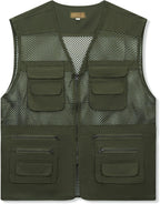 AOTORR Men's Utility Fishing Vest Lightweight Outdoor Work Safari Travel Multi Pockets Waistcoat Jacket