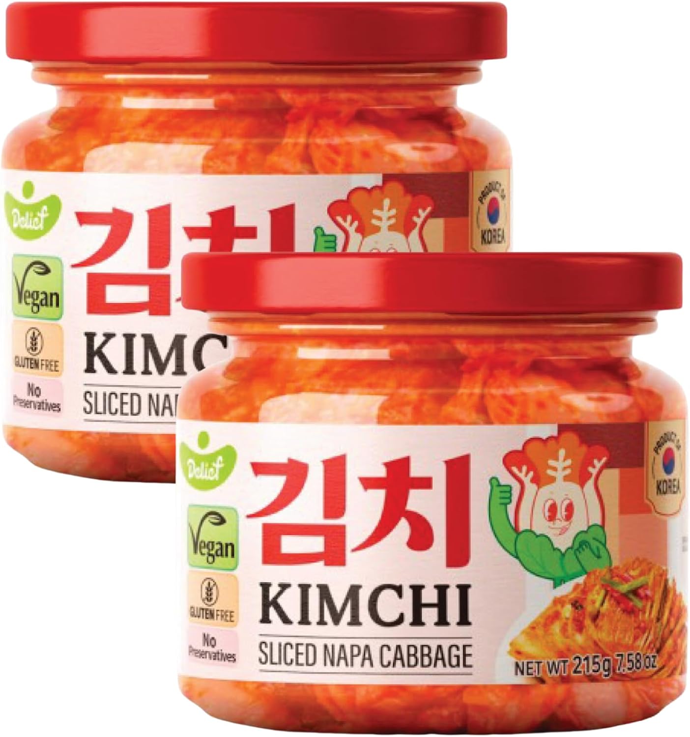 Authentic Korean Vegan Kimchi Jar | Gluten-Free, Preservative-Free | Perfect for Camping, Rice, and Noodle Dishes (7.58oz x 2)