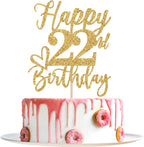 Gold Glitter Happy Birthday Cake Topper, Funny 22nd Birthday Party Supplies