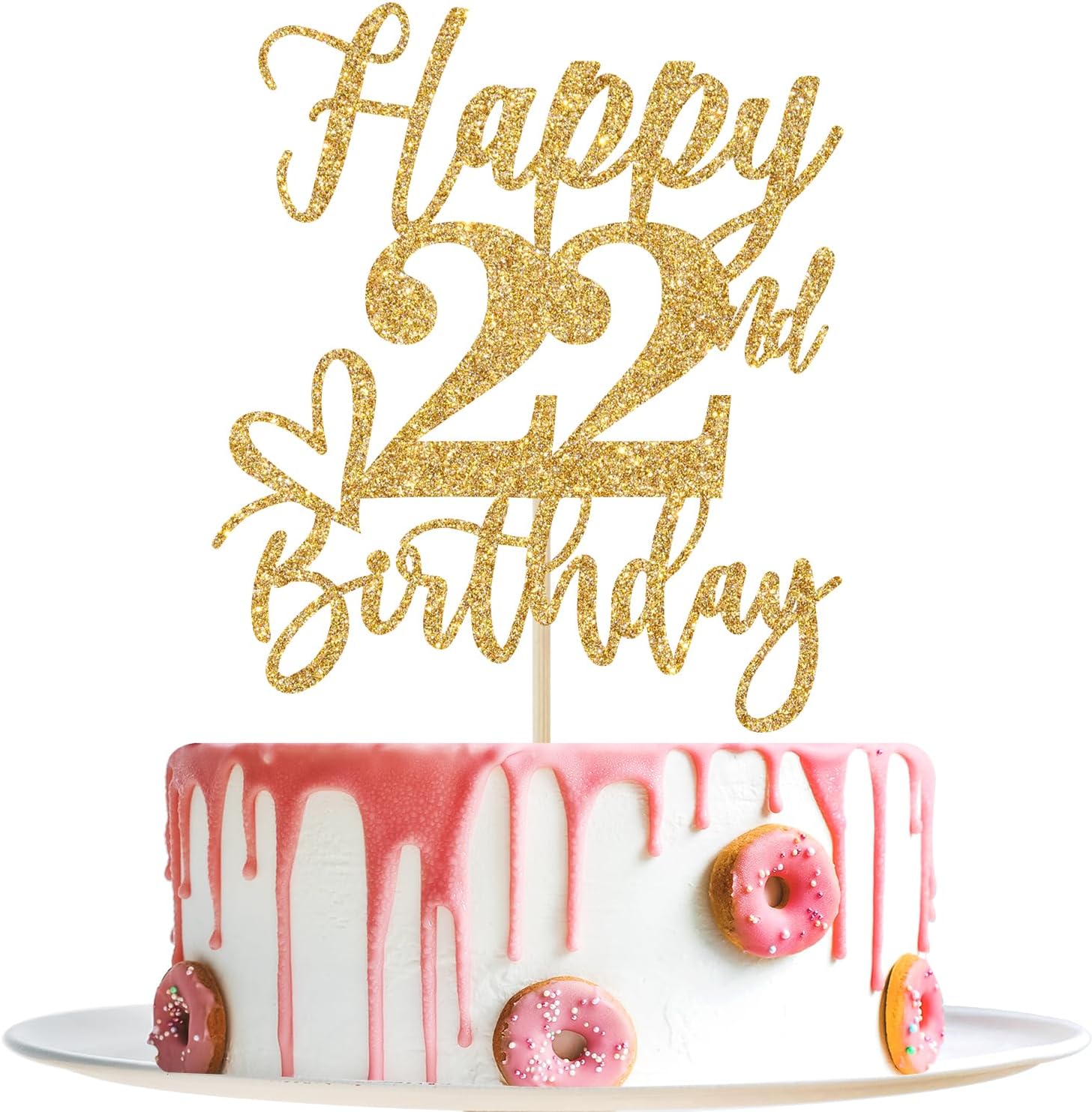 Gold Glitter Happy Birthday Cake Topper, Funny 22nd Birthday Party Supplies