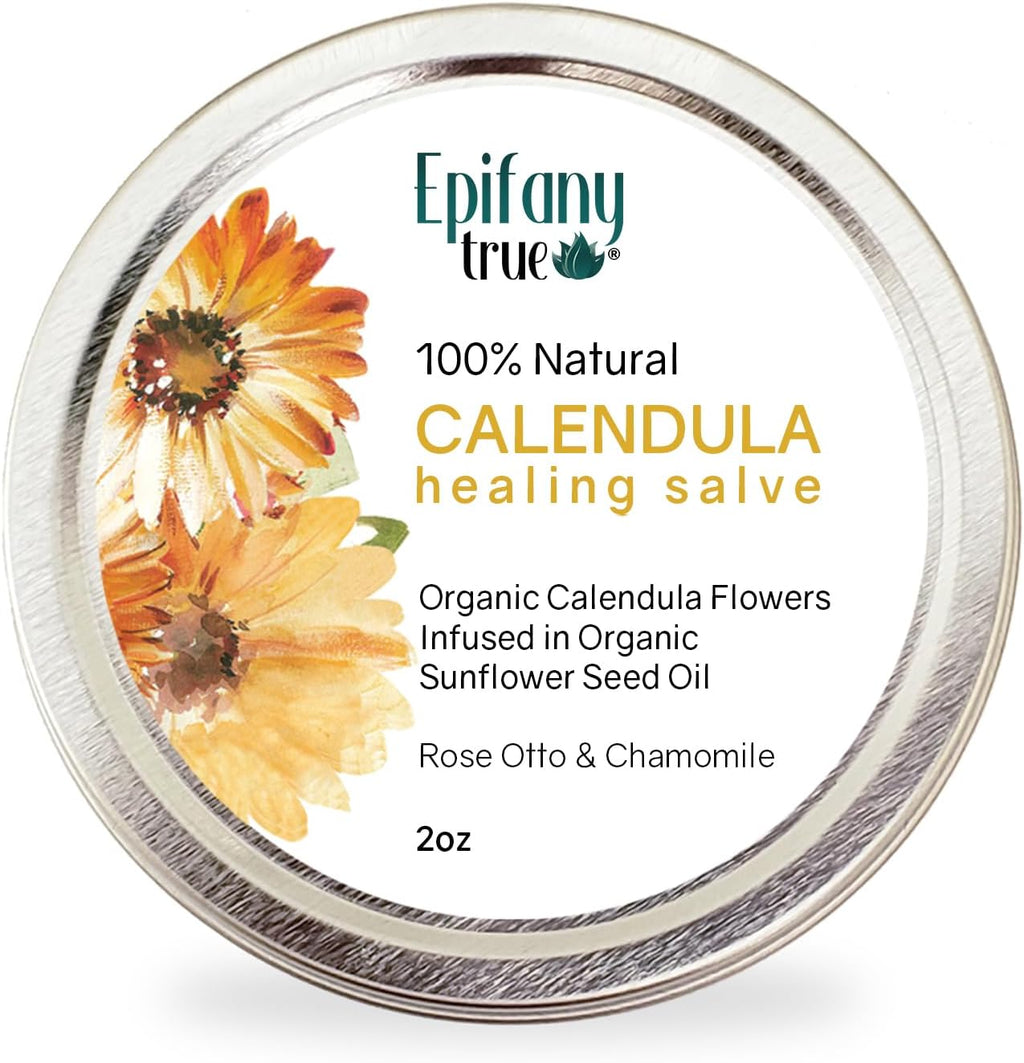 100% Natural Calendula Salve 2oz | Dry Skin Soothing Balm, Eczema Cream, Rashes, Bruises, Bug Bite Itch Relief | Organic Calendula, Organic Beeswax