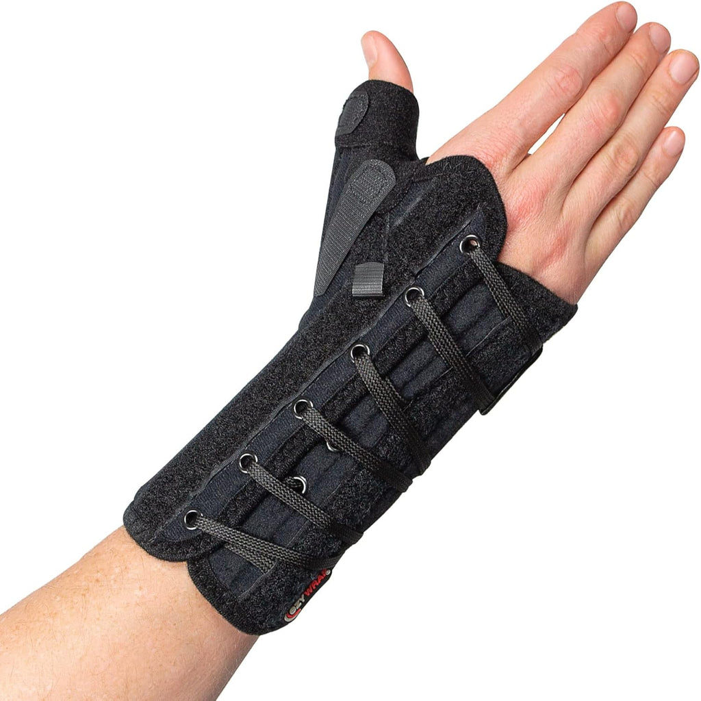 Ultimate Thumb Brace Orthosis – Compression Thumb and Wrist Support Brace with Lacing Pull Tabs & Removable Stays – Breathable & Hypoallergenic Design (Right - Medium)