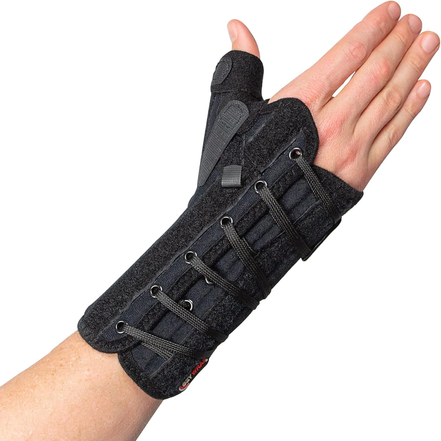Ultimate Thumb Brace Orthosis – Compression Thumb and Wrist Support Brace with Lacing Pull Tabs & Removable Stays – Breathable & Hypoallergenic Design (Right - Medium)