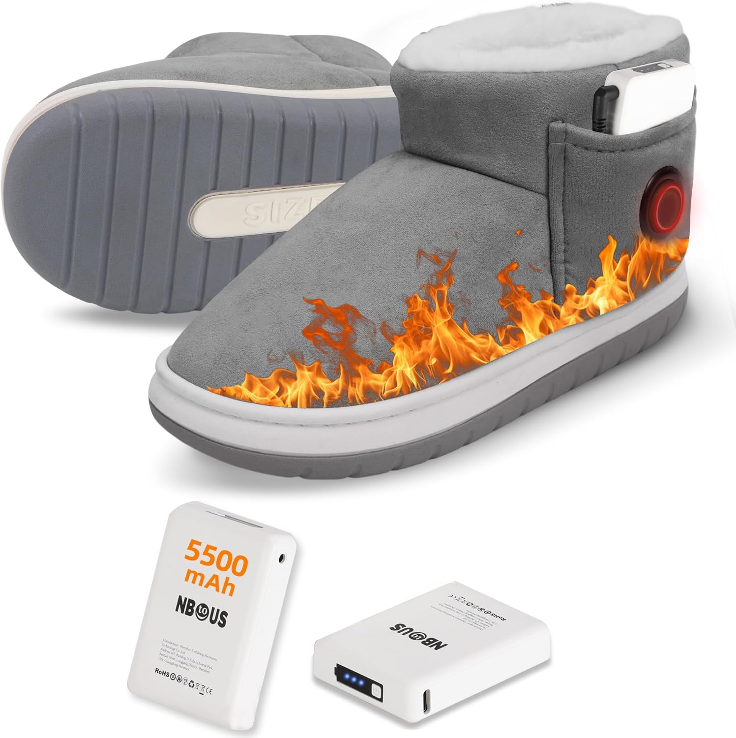 Heated Slippers Women with 2 Pack 5500mAh Power Bank, 3 Heating Level for Foot Warmer