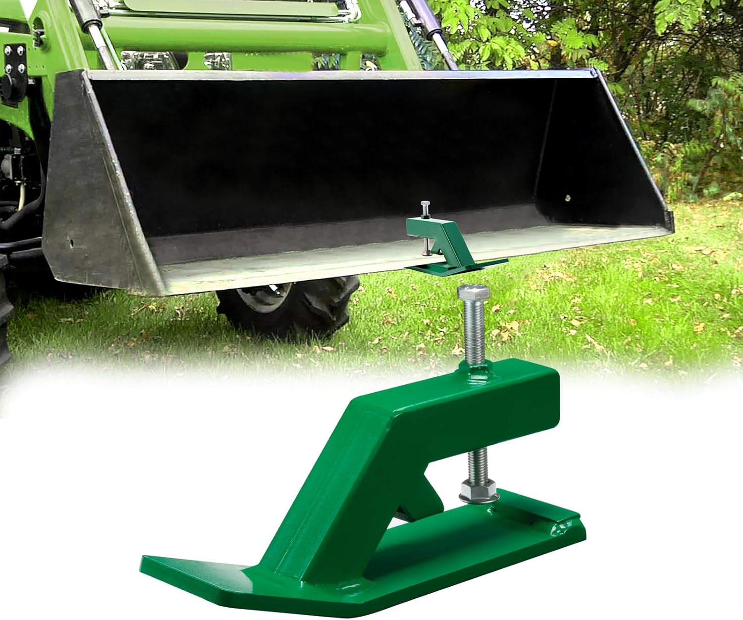 Tractor Bucket Protector, Heavy Duty Steel Bucket Attachments, 12" Long Skid Edge Protector Turning Bucket into Snow Pusher, 3" Width Turf Tamer Preventing Grass Destruction（ Green 1 Pack）
