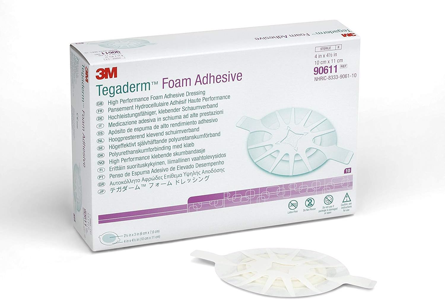 3M 68616 Tegaderm High Performance Adhesive Foam Dressing, 4" x 4.5" Box of 10