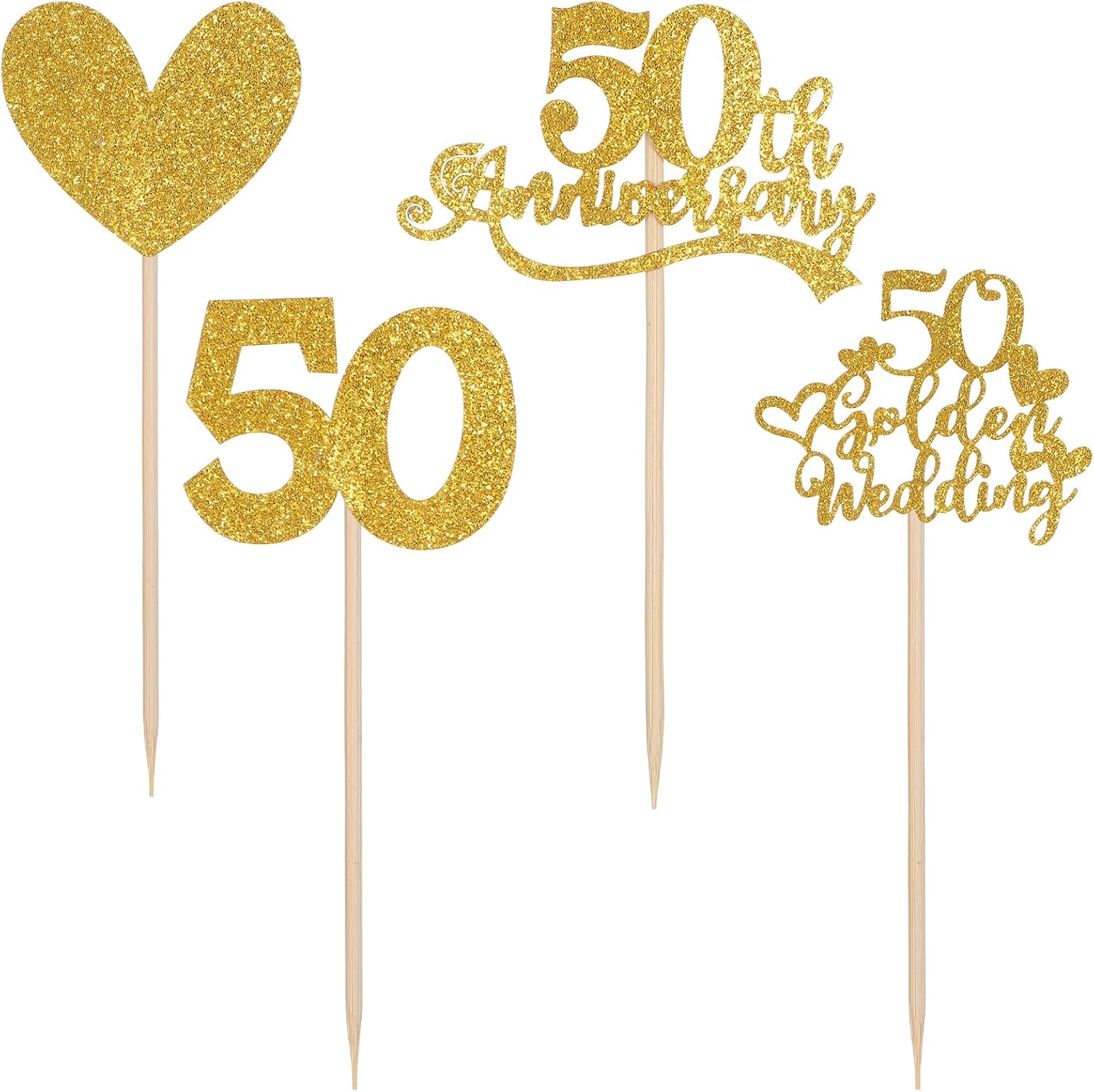 36 Pcs Golden 50th Anniversary Decorations,Ymapinc Gold Centerpieces for Table,Happy 50th Anniversary Cake Topper Cheers to 50 Years Table Centerpieces, Party Decorations for Cake Supplies