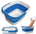 Mantello Collapsible Foot Bath Foot Soaking Tub | Portable Foot Spa Pedicure Bowl | Large Basin to Soak & Wash Feet | Folding Bucket with Carry Handle | White & Grey, Blue, Green [Blue]