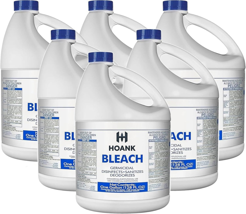 (6 Gallons) Ultra Germicidal Liquid Bleach - For Laundry, Disinfecting, Sanitizing, Deodorizing, Mold & Mildew Stain Remover - 1 Gallon Jugs