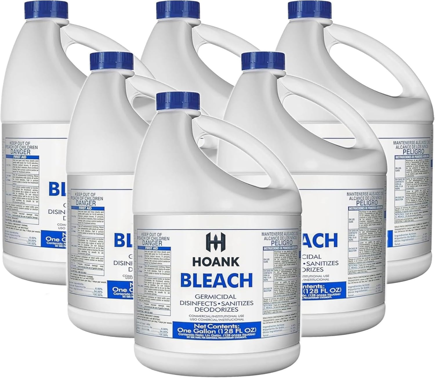 (6 Gallons) Ultra Germicidal Liquid Bleach - For Laundry, Disinfecting, Sanitizing, Deodorizing, Mold & Mildew Stain Remover - 1 Gallon Jugs