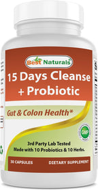Best Naturals 15 Day Gut & Colon Cleanse + Probiotics for Women & Men with Senna, Cascara Sagrada & Psyllium Husk- 30 Capsules - Non-GMO & Gluten Free.