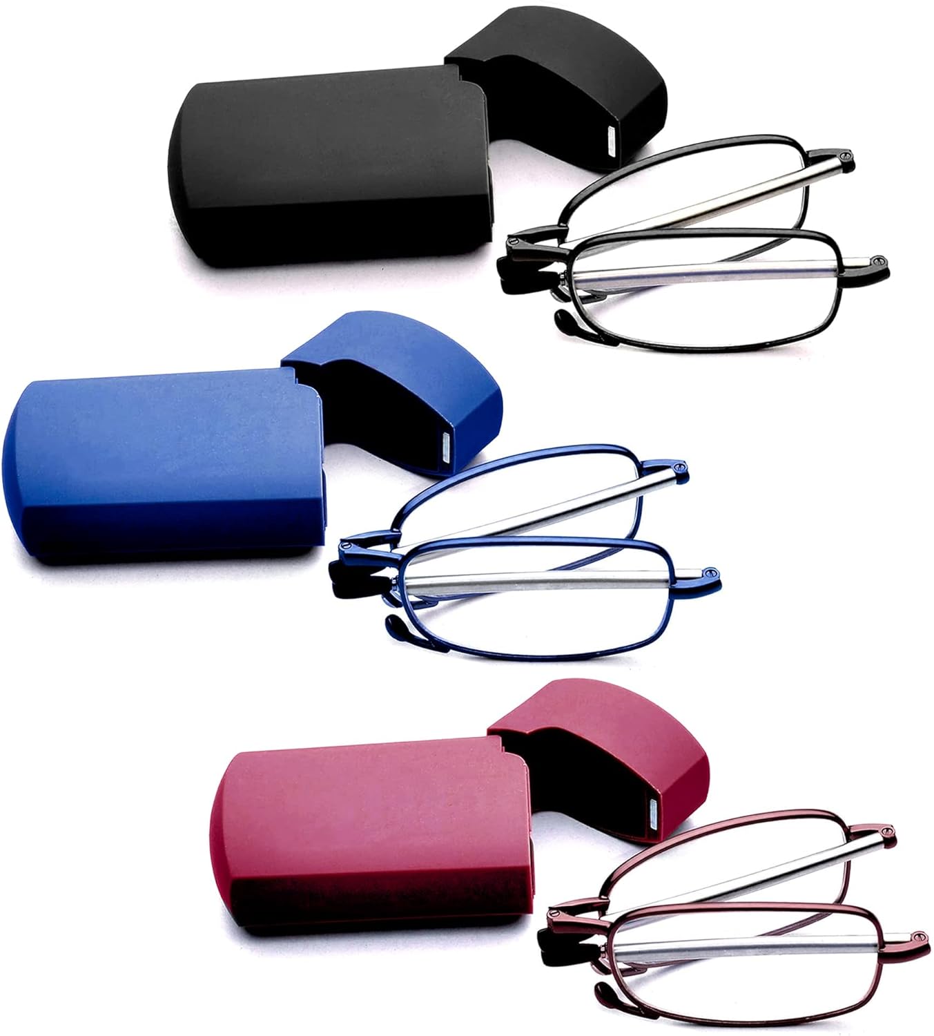 GOOSEN Reading Glasses Men Women, Pocket Wallet Purse Compact Hard Cases Folding Readers, Blue light Glasses Spring Hinge