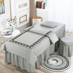 Beauty Salon Bed Cover 4-Piece Massage Table Sheet Set Solid Color Salon Spa Beauty Bedspreads Thick Dustproof Massage Table Skirt Bed Linens Sheets Pillowcase Duvet Cover Sets-Gray||60 * 180cm
