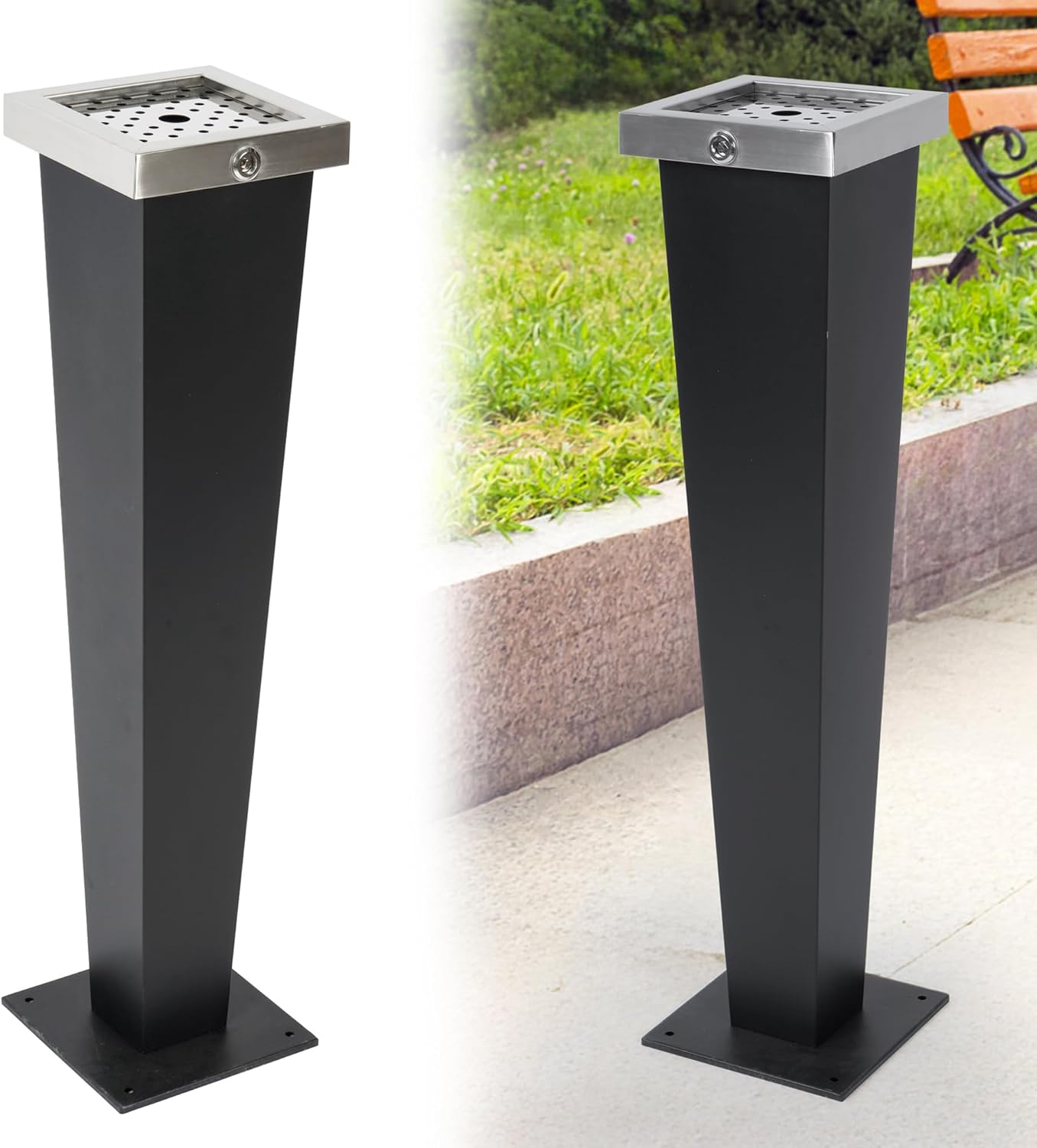 AIWFL Commercial Trash Receptacle Outdoor Trash Can Stainless Steel Garbage Can Black Ash Bin with Inner Bucket for Office Hotel Patio Backyard Restaurants