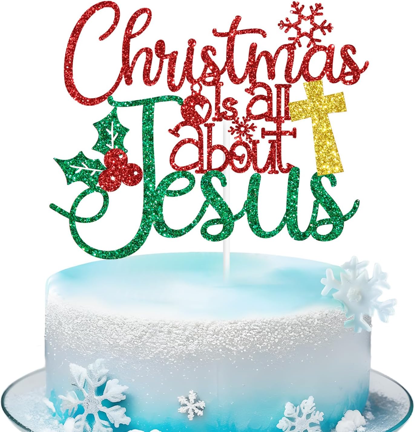 Christmas is All About Jesus Cake Topper, Merry Christmas, Happy Birthday Jesus, Xmas Christian Jesus Holiday Party Decorations