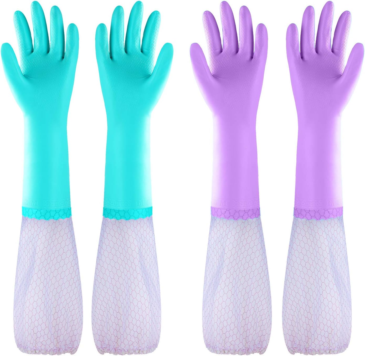 Elgood Reusable Long Sleeve Dishwashing Cleaning Gloves with Latex Free,Cotton Lining,Kitchen Gloves 2 Pairs,Purple+Blue L