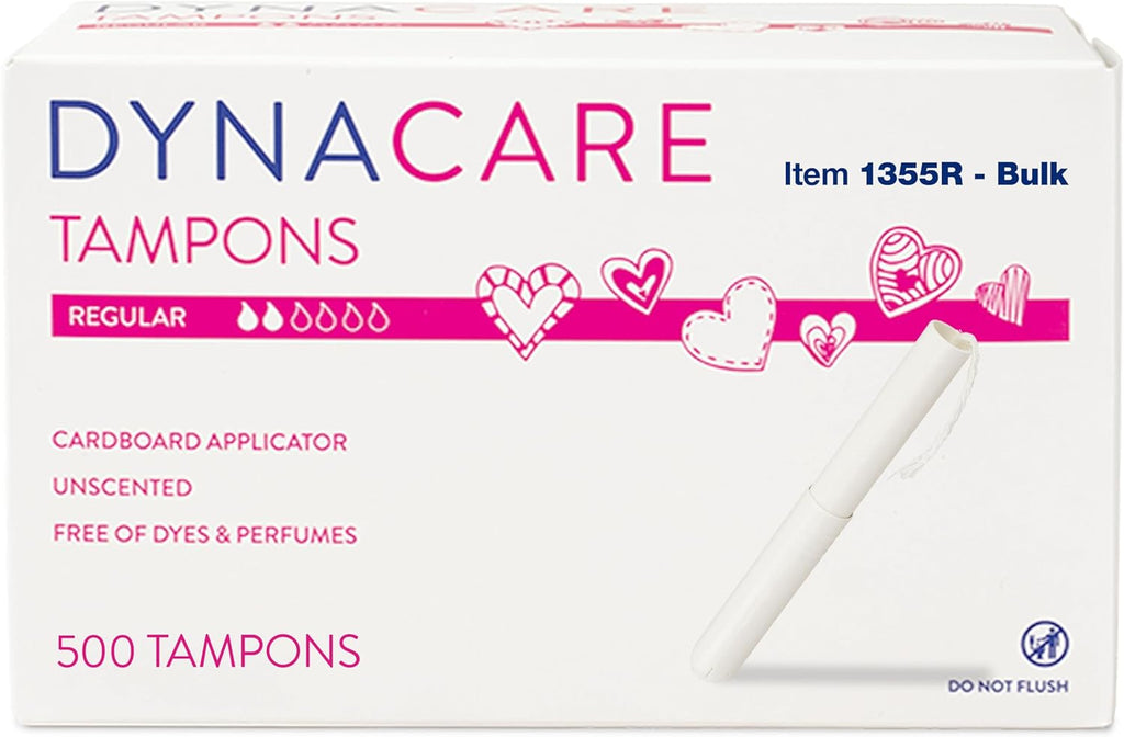 Dynarex Regular Tampons - Feminine Hygiene Product in Cardboard Tubes for Restroom Vending and Dispenser Machines - 6 Hours Protection 500Pcs. Per Box