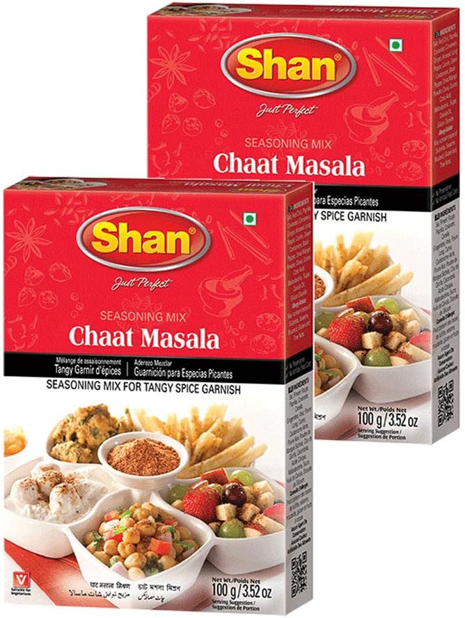 Shan - Chaat Masala Seasoning Mix (100g) - Spice Packets for Tangy and Spicy Garnish (Pack of 2)