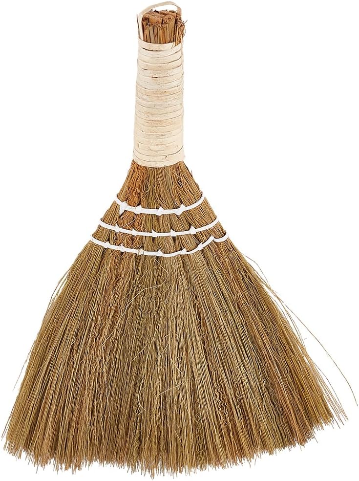 GORGECRAFT 11 Inch Small Whisk Brush Broom Grass Natural Handle Bamboo Traditional Handmade Heavy Duty Straw Angled Bristles Whisk Cleaning Sweeping Hand Broomsticks for Desktop Surface Indoor Outdoor