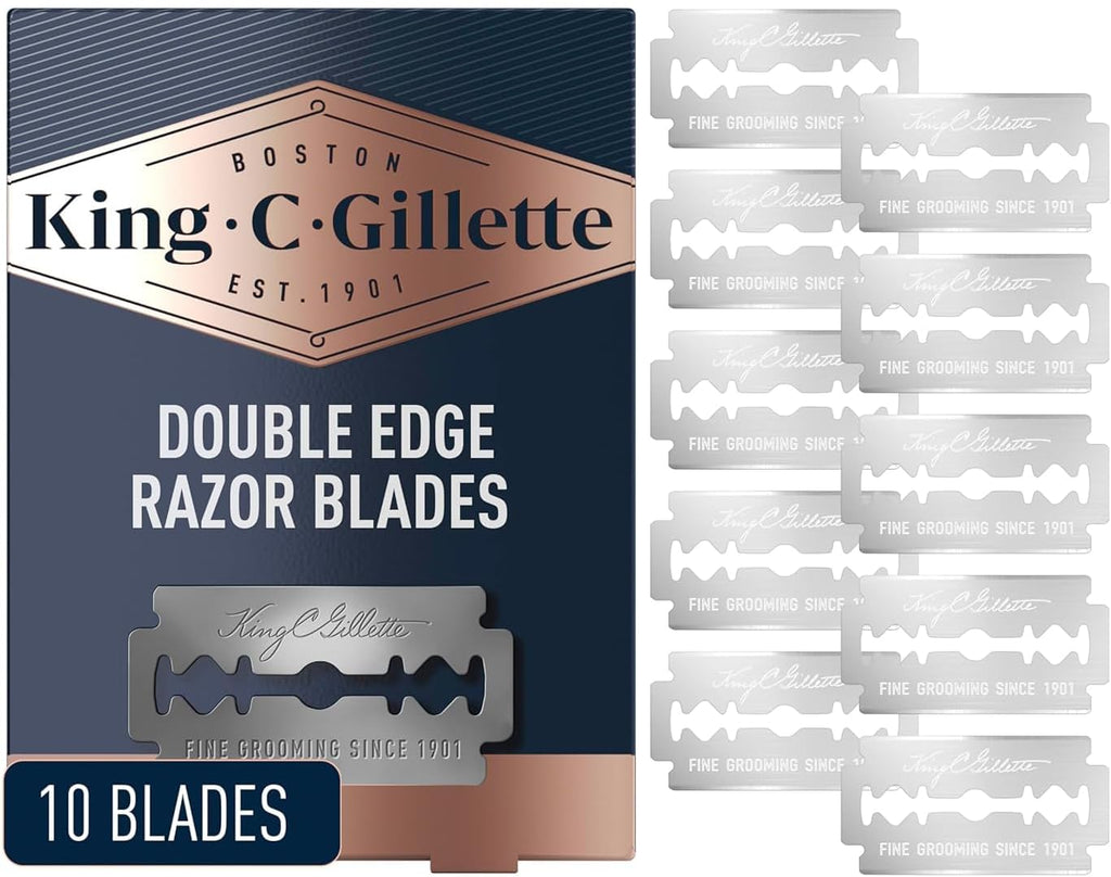 King C. Gillette Double Edge Safety Razor Blades 10 count, Stainless Steel Platinum Coated Blades