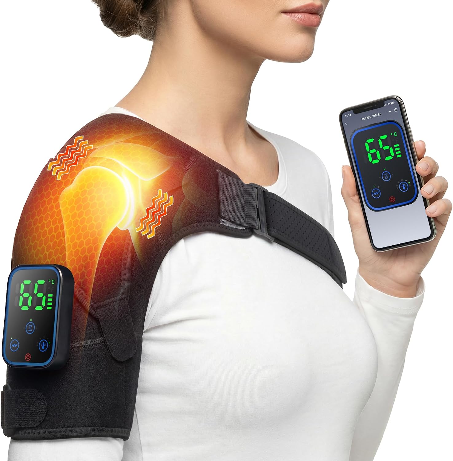 Shoulder Heating Pad and Shoulder Massager for Pain Relief Deep Tissue, Detachable Cordless Heating Pad with App Control, Heated Shoulder Wrap for Rotator Cuff, 7 Heat Levels, Universal Fit