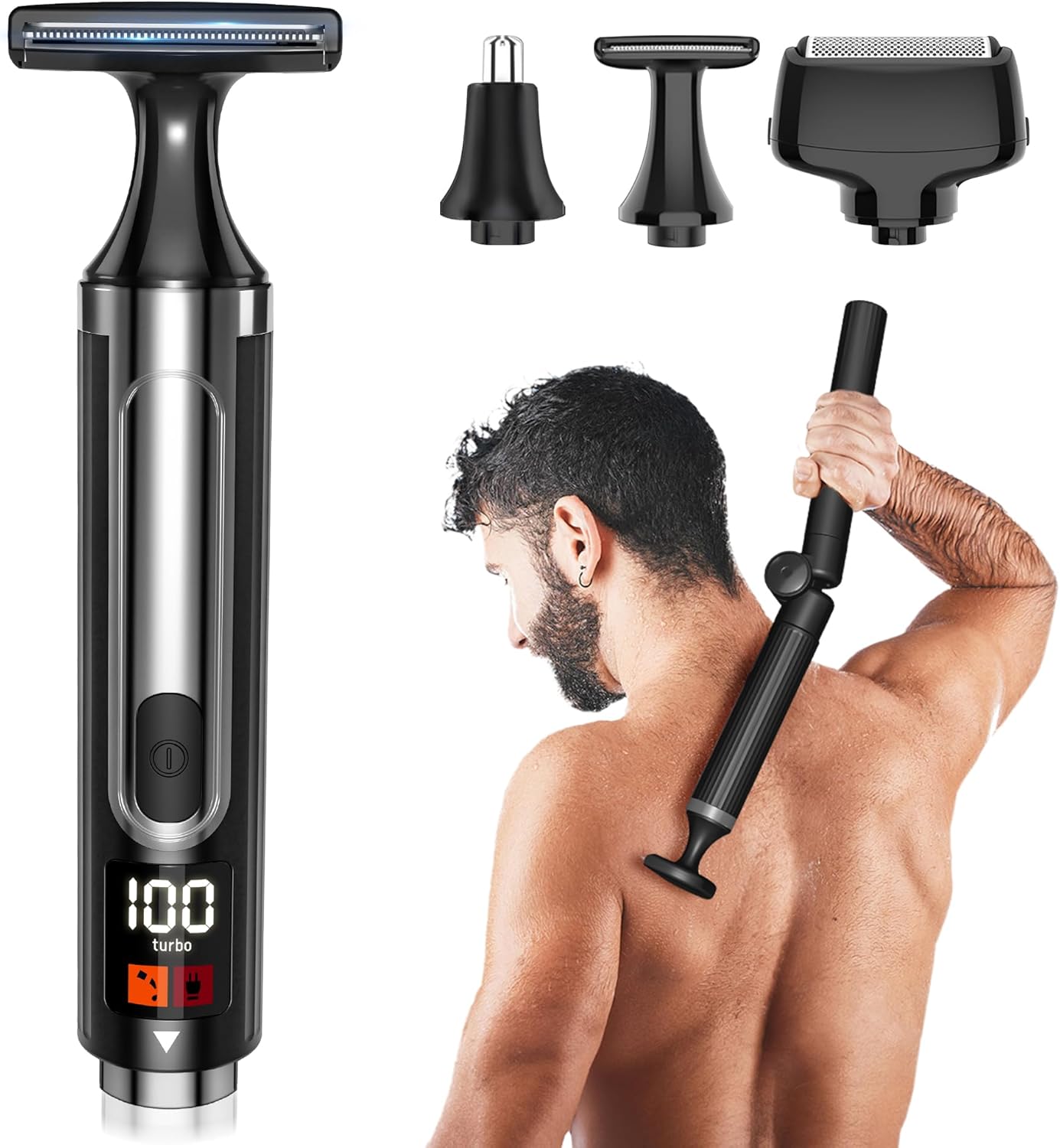 NUBACK Electric Back Shaver for Men, 3 in 1 Mens Back Shaver, Cordless Back Hair Trimmer for Men with Extendable Long Handle, Self-Service Body Groomer Razor with Wider Blade