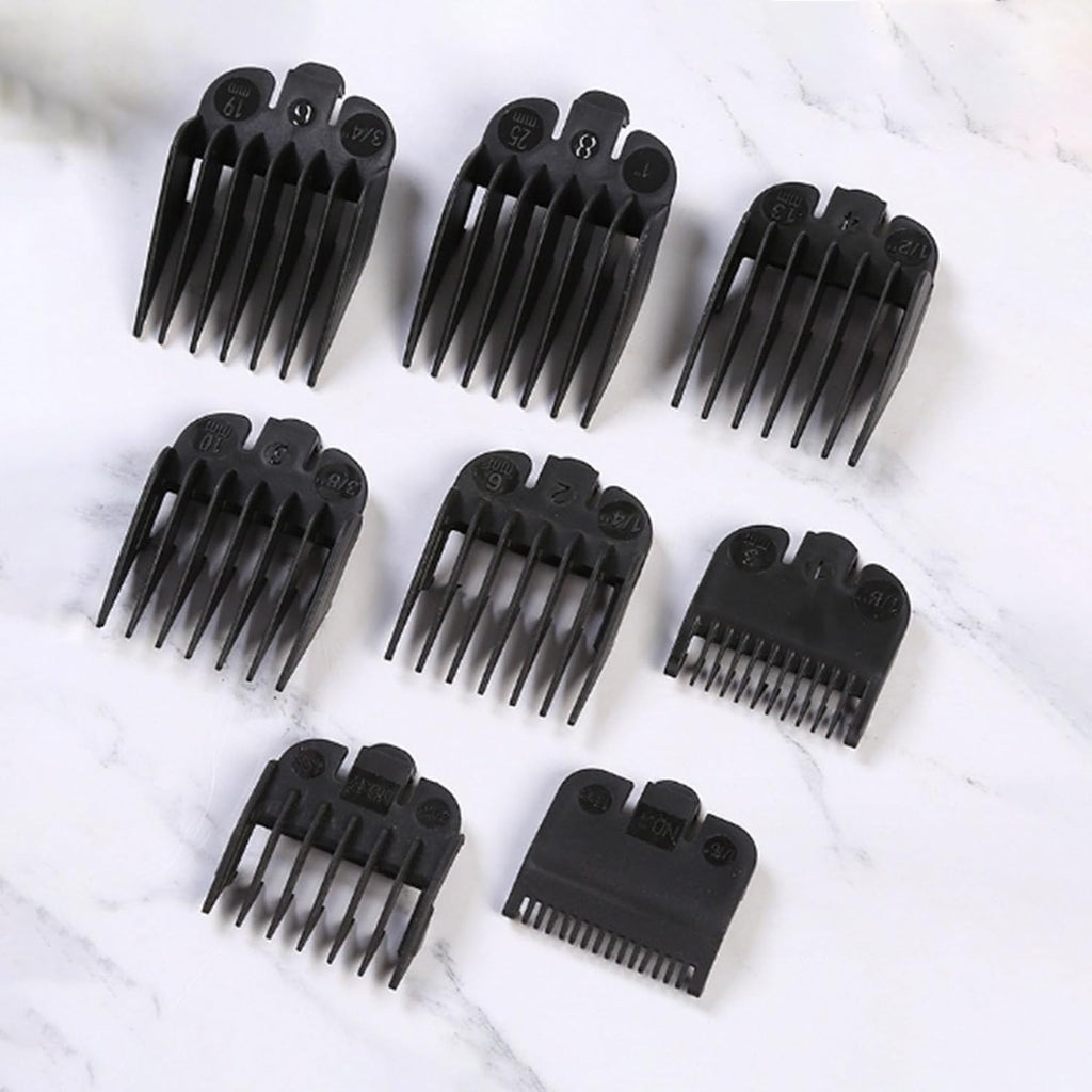 Professional Hair Clipper Combs Guides Set - 1/16 to 1 Size Range, Black Replacement Guards，COMPATIBLE WITH WAHL Most Clippers/Trimmers (8 Pieces)