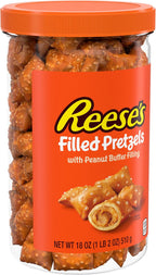 Reese's Filled Pretzels, Peanut Butter Pretzel Nuggets, Crunchy, Ready to Eat, Sweet and Salty Snack, 18oz Jar