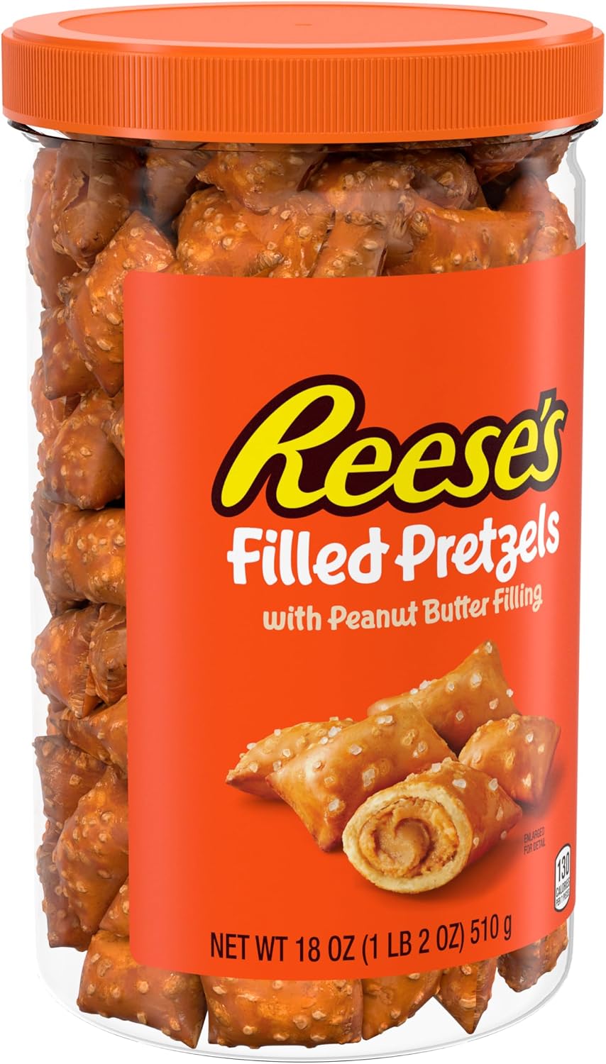 Reese's Filled Pretzels, Peanut Butter Pretzel Nuggets, Crunchy, Ready to Eat, Sweet and Salty Snack, 18oz Jar