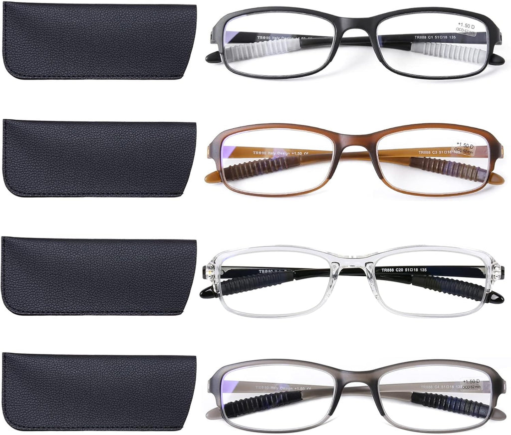 DOOViC 4 Pack Reading Glasses for Women Men Blue Light Blocking Reading Glasses TR90 Flexible Lightweight Readers 1.75