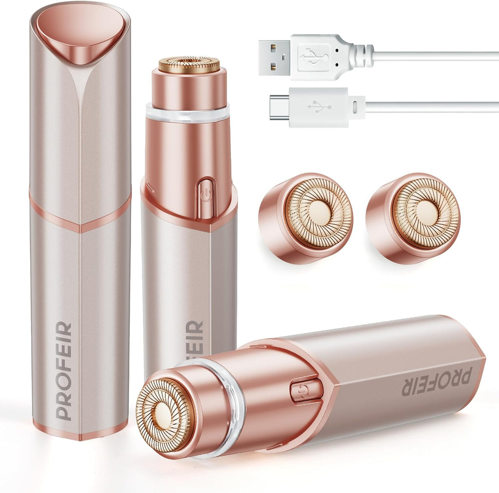 Facial Hair Removal for Women: Electric Hair Removal Device - Rechargeable Painless Face Razor for Chin Upper Lip Peach Fuzz with Light Gifts for Women(Rose Gold)