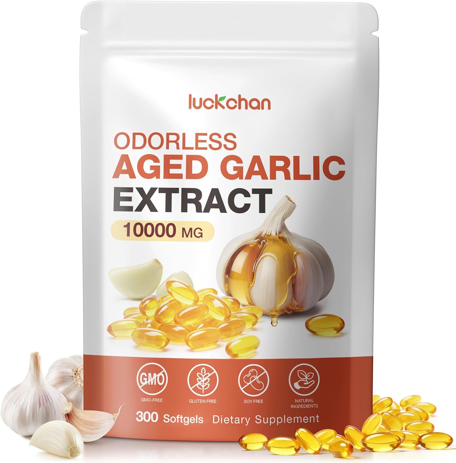 Aged Garlic Extract - 10000mg High Potency Odorless Garlic Supplements for Heart & Immune Support - Natural Garlic Extract Capsules, Non-GMO, Gluten Free, 300 Softgels