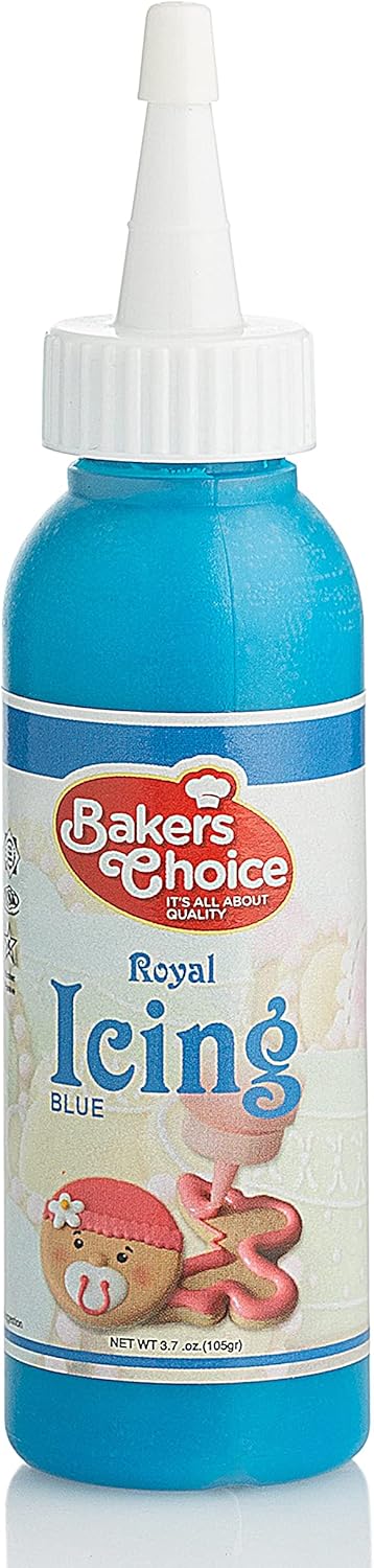 Blue Cookie Icing - Ready to Use Royal Icing for Cookies - Decorating Squeeze Bottles with Piping Tube For Cookies, Cakes, Cupcakes and Treats - 3.7 oz. - Baker’s Choice