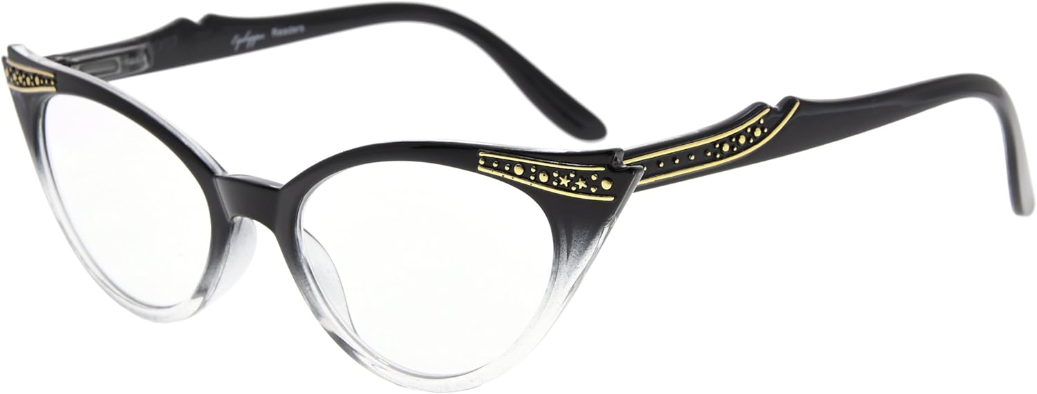 Eyekepper Cateyes Womens Reading Glasses (Black-Transparent, +1.25)