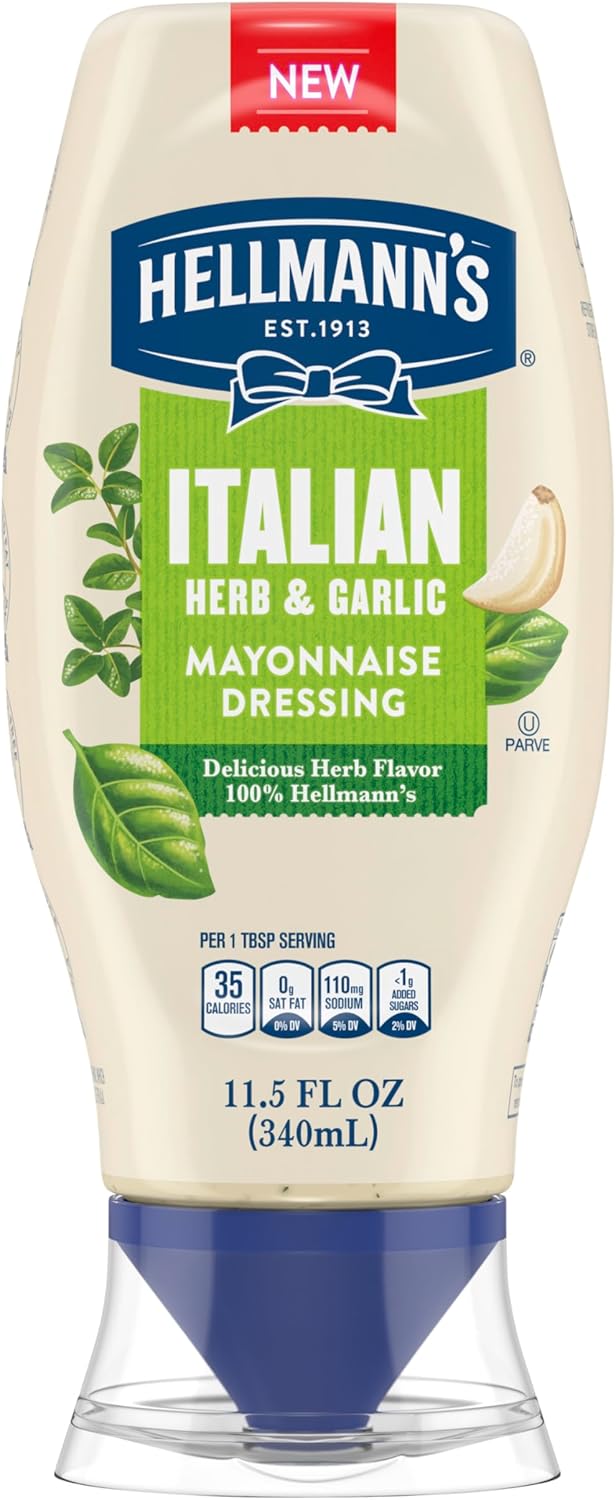 Hellmann's Mayonnaise Dressing Italian Herb & Garlic for a Deliciously Creamy Condiment, with Real Ingredients & No Artificial Flavors, 11.5 oz