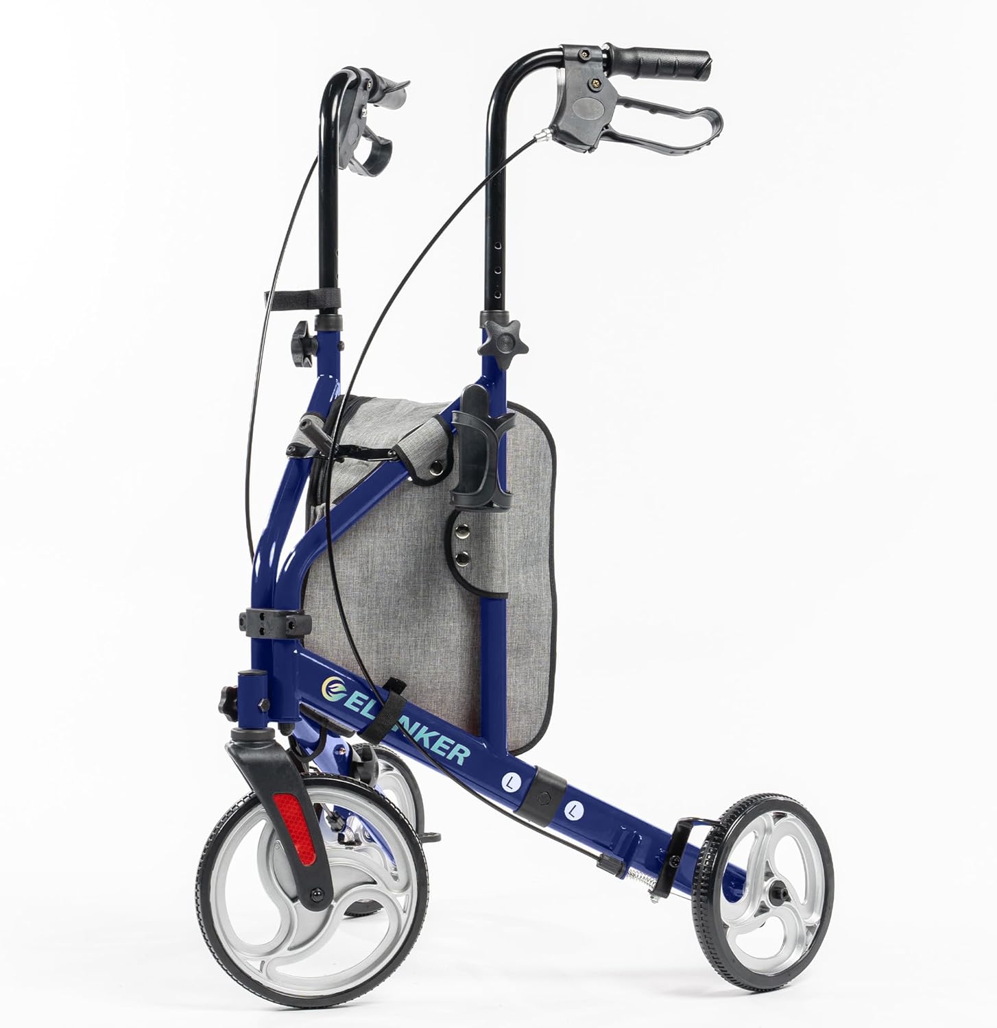 ELENKER 3 Wheel Walkers for Seniors, Three Wheeled Rollator with Storage Bag, Height Adjustable, Foldable, Narrow Rolling Walker, Blue