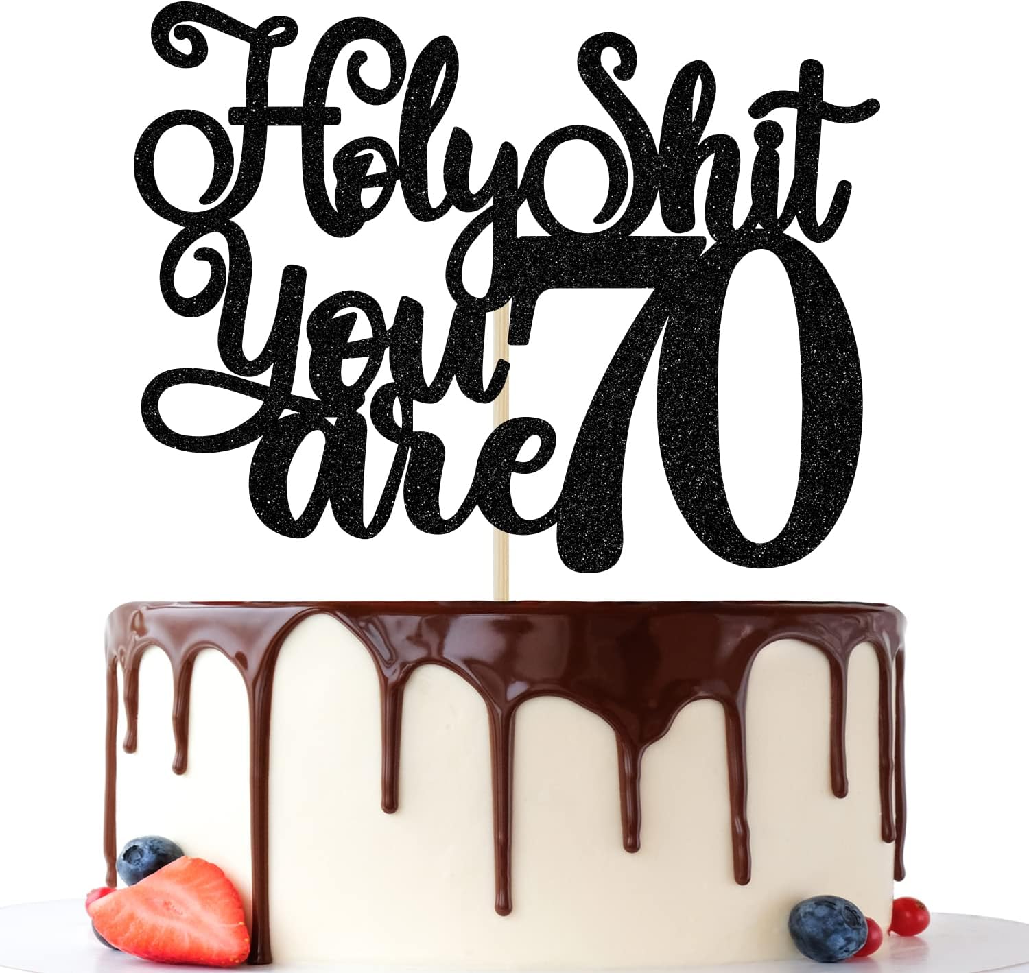 Happy 70th Birthday Cake Topper, 70 & Fabulous, Cheers to 70 Years Cake Decor, Funny 70th Birthday Decorations Men Women Black Glitter