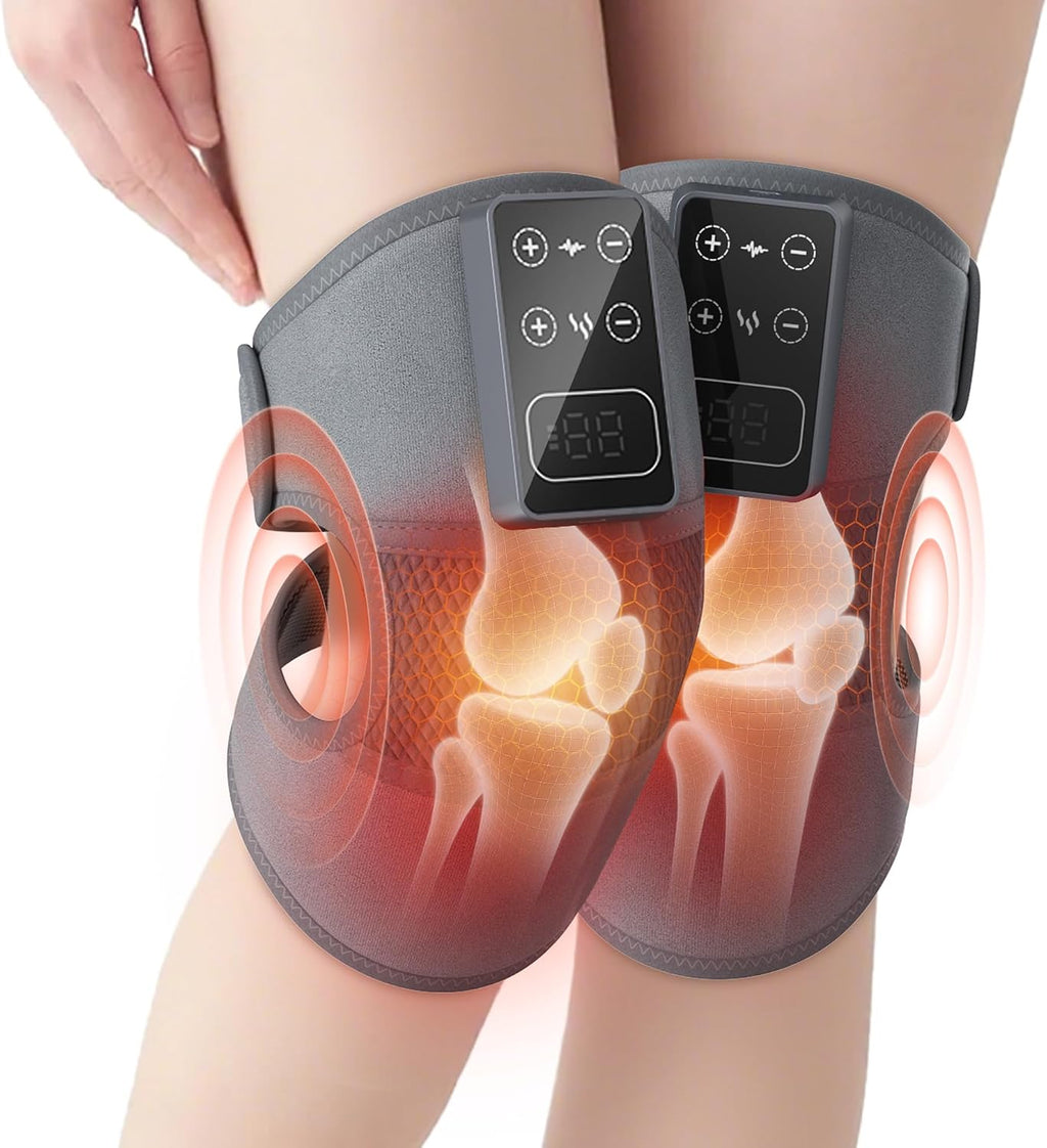 Cordless Knee Massager with Heat Vibration for Pain Relief, Electric Heated Knee Brace with 5 Heat Levels and 3 Massage Mode, Gifts for Men Women
