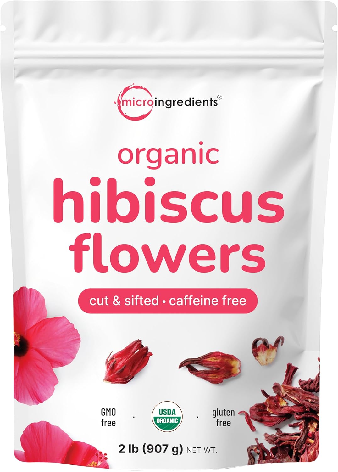 Organic Hibiscus Flowers, 2lbs (450+cups) | Flor de Jamaica, Loose Leaf Tea for Hibiscus Tea Bags | Cut & Sifted Dried Leaves | Caffeine Free, Non-GMO, No Sugar