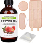 6 Pcs Castor Oil Pack Wrap: Organic Cold Pressed Castor Oil 8Fl Oz with Reusable Pads - Adjustable Elastic Straps Pack Wraps for Stomach Liver Neck