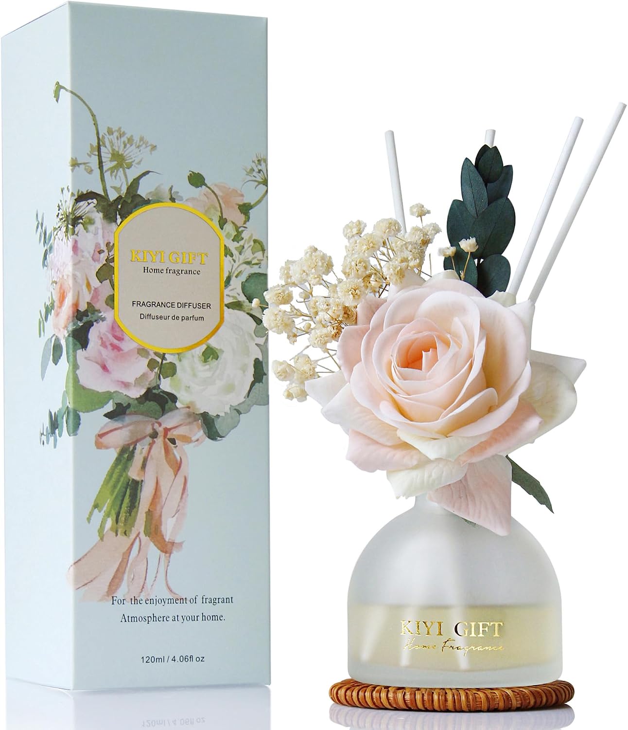 Reed Diffuser Set,4.06 oz Scented Diffuser with 6 Sticks,Home Fragrance,Reed Diffuser for Bathroom Shelf Decor (Jasmine Rose)